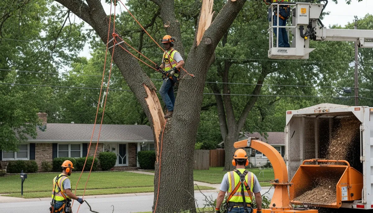 Emergency tree service crew in Allen, TX removing storm-damaged trees and fallen limbs